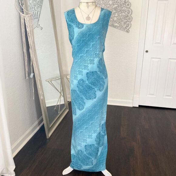 Norton McNaughton Dresses & Skirts - Norton McNaughton Y2K Teal Blue Paisley Maxi Dress 90s Bias Cut Slip Style L